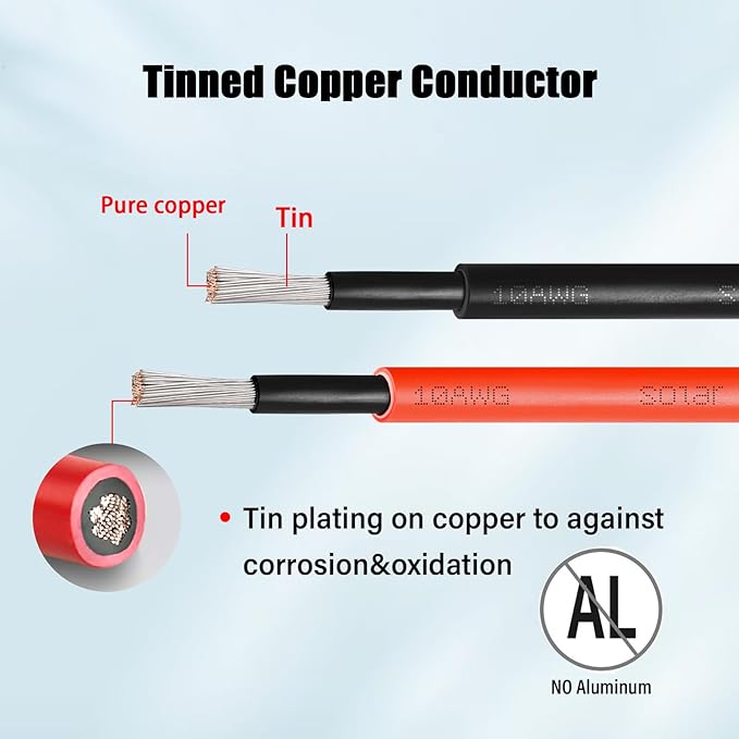 10 AWG Solar Cable 100FT Red + 100FT Black Tinned Copper Wire 10 Gauge Solar Panel Wire for RV Automotive Trailer Marine Outdoors