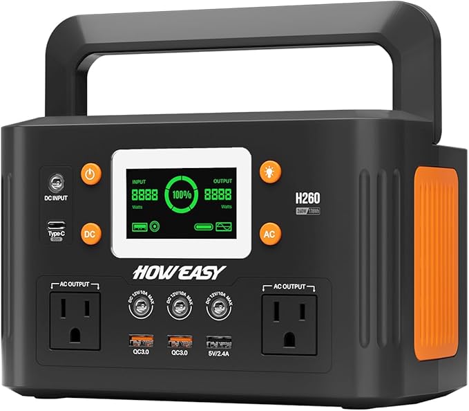 HOWEASY Portable Power Station260W(500W peak) Solar Generator with PD 65W110V Pure Sine Wave AC Outlet 48000mAh Backup Lithium Battery for Outdoor Camping Travel Home Emergency