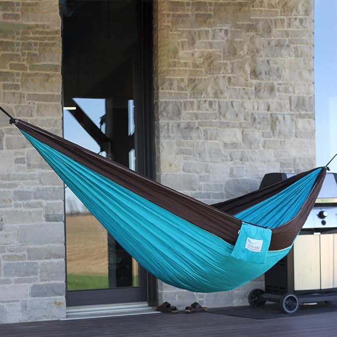 Vivere Double Parachute Camping Hammock Includes Stuff-Sack (Chocolate/Turquoise)
