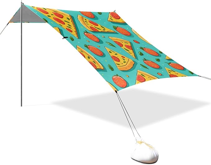 ALAZA Pizza Slice Cherry Tomatoes Beach Tent Sun Shelter Portable Canopy Sunshade for Outdoor Camping Picnics Backyard Fun 10x9 ft