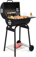 Outvita Barrel Charcoal Grill with Warming Rack Outdoor BBQ Grill with Side Table with Nearly 268 Sq.In. Cooking Grid Area for Backyard Patio Picnic Parties Camping Black
