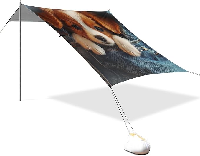 ALAZA Cute Dog on Jeans Beach Tent Sun Shelter Portable Canopy Sunshade for Outdoor Camping Picnics Backyard Fun 10x9 ft