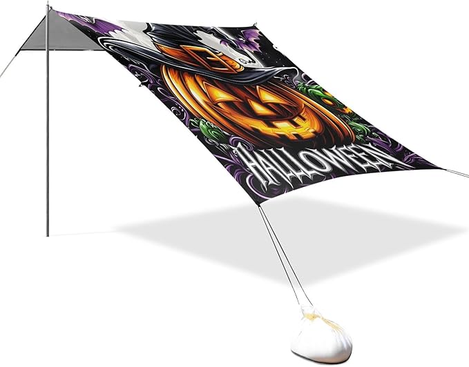 ALAZA Pumpkin Purple Bat Beach Tent Sun Shelter Portable Canopy Sunshade for Outdoor Camping Picnics Backyard Fun 10x9 ft