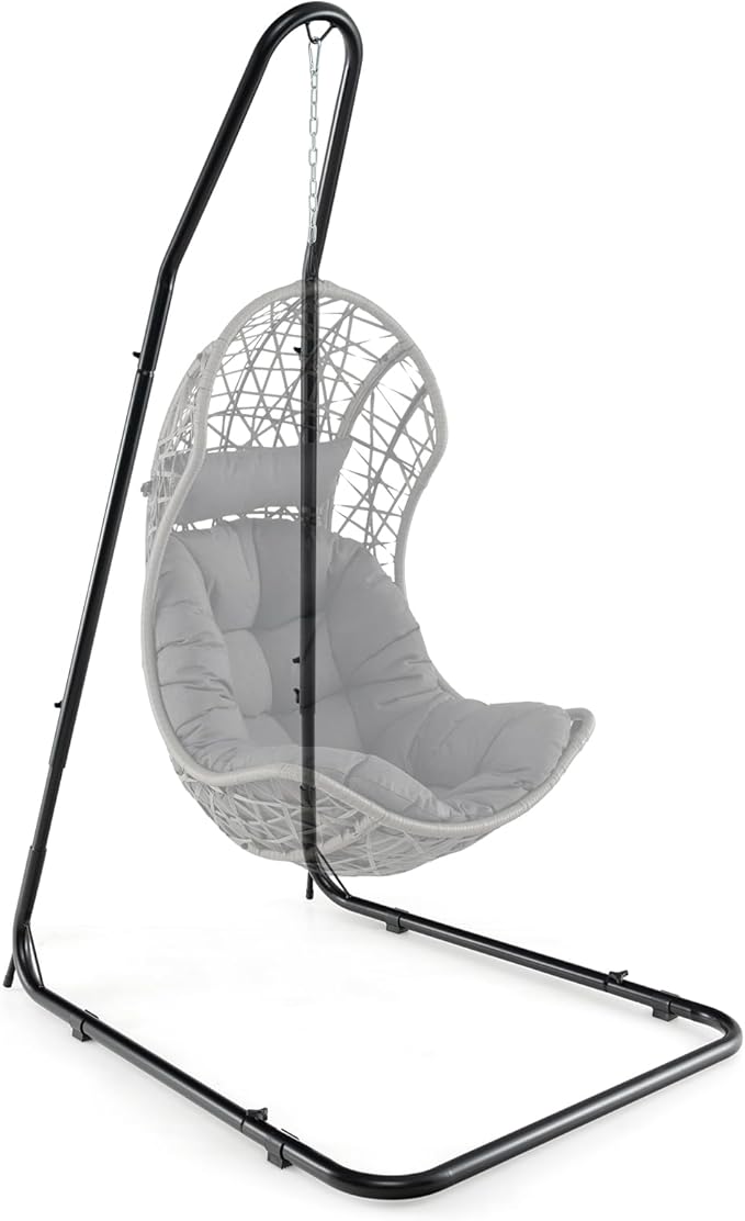 Giantex Hammock Stand for Outside Heavy-Duty Metal Swing Stand with Safety Hook &amp Sturdy Chain Height Adjustable Hanging Chair Stand for Indoor Outdoor Porch Patio Yard Poolside Black