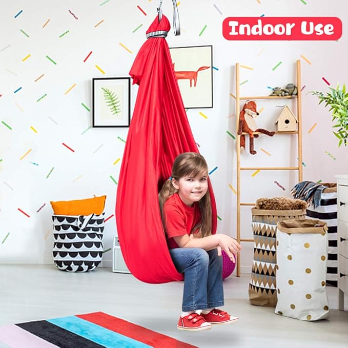 Therapy Swing for Kids with Special Needs (Hardware Included) Snuggle Swing Cuddle Hammock Indoor Adjustable Aerial Yoga for Children with Autism ADHD Aspergers Sensory Integration (Red)