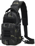Men's Fishing Chest Bag Tactical Sports Shoulder Fanny Pack Camping Cycling MOLLE Sling Bags EDC(BKCamo)