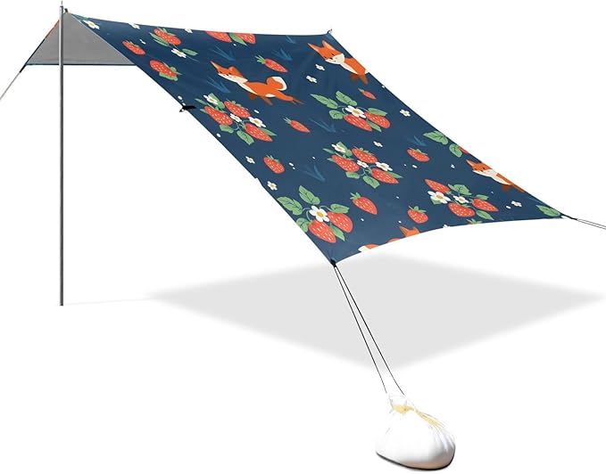ALAZA Fox Strawberry Pattern Beach Tent Sun Shelter Portable Canopy Sunshade for Outdoor Camping Picnics Backyard Fun 10x9 ft