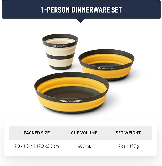 Sea to Summit Frontier Ultralight Collapsible Dinnerware Set 1-Person (Medium Bowl Large Bowl Cup)