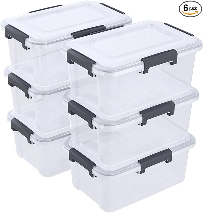 10 Quart Airtight Storage Tote pack of 6 Clear Latching Storage Box