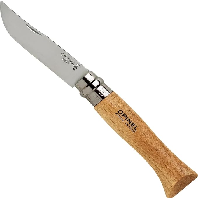 OPINEL No. 08 Stainless Steel Alpine Sheath Box Set INOX Number 8 Stainless Steel Folding Knife + Synthetic Leather Sheath for Safe Storage and Carry Belt Loop Attachment Lanyard Made in France