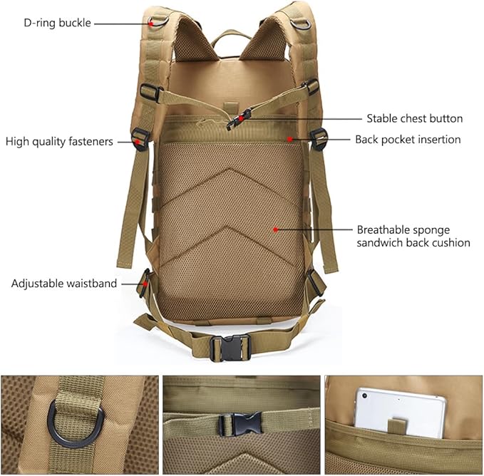Military Tactical Backpack 3 Day Assault Pack Army Molle Bag Backpacks Rucksack 35L (Jungle Digital)