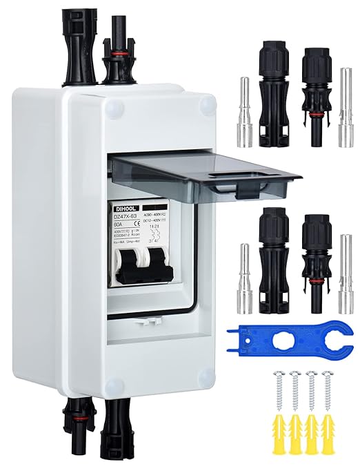DIHOOL 60 Amp Solar Disconnect Switch dc Circuit Breaker with Cover Outdoor Miniature Circuit Breaker with din Rail Enclosure