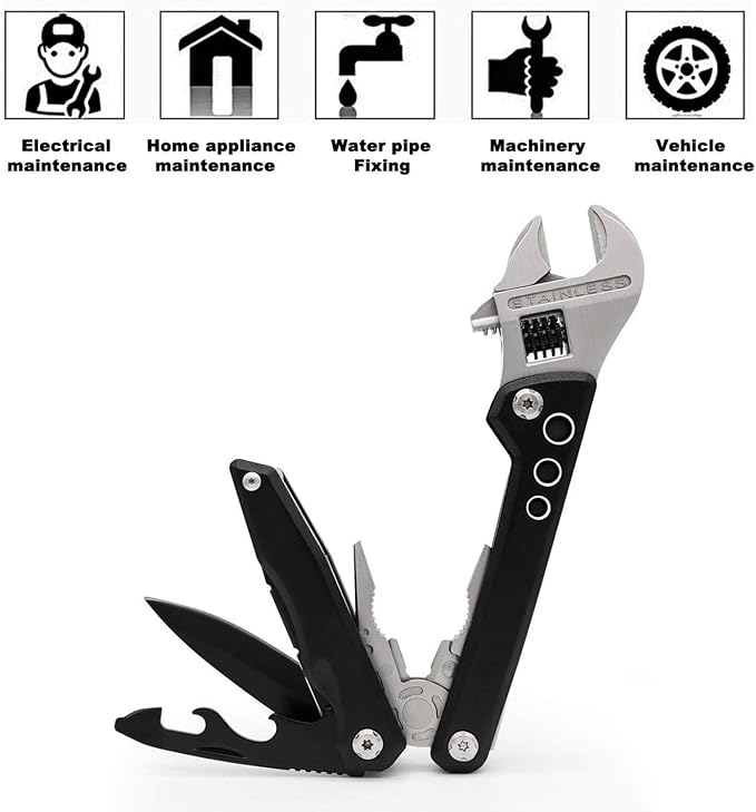 Adjustable Ratchet Wrench Multitool 7 in 1 Foldable Pocket Size Tool with Pliers Knife Saw and Screwdriver Portable Multi Tool for Camping Accessories DIY and Gifts for Men