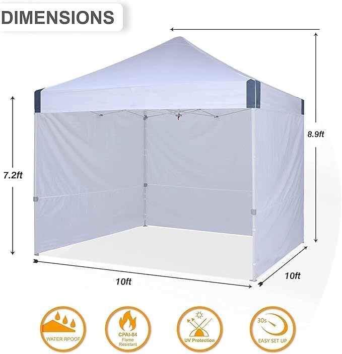 10x10 Pop Up Canopy Tent with Sidewalls Heavy Duty Commercial Instant Tent with Sand Bags for Deck Party Camping Backyard Playground White