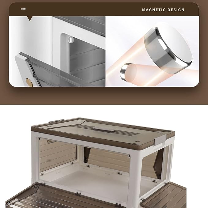 Stackable Storage Bins with Lids Magnetic Suction Folding Storage Containers with Wheels Closet Organizers and Storage with Snap Lock for Home (5 Layers)