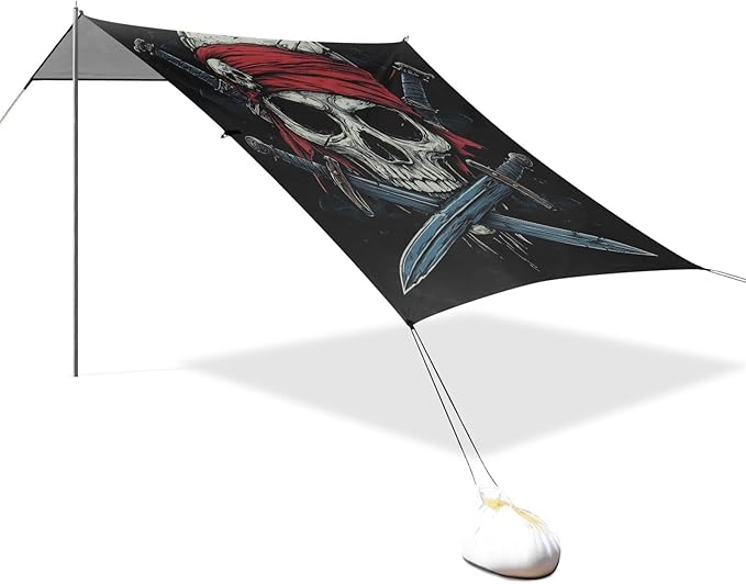 ALAZA Pirate Skull Wearing A Red Bandana with Crossed Swords Beach Tent Sun Shelter Portable Canopy Sunshade for Outdoor Camping Picnics Backyard Fun 10x9 ft