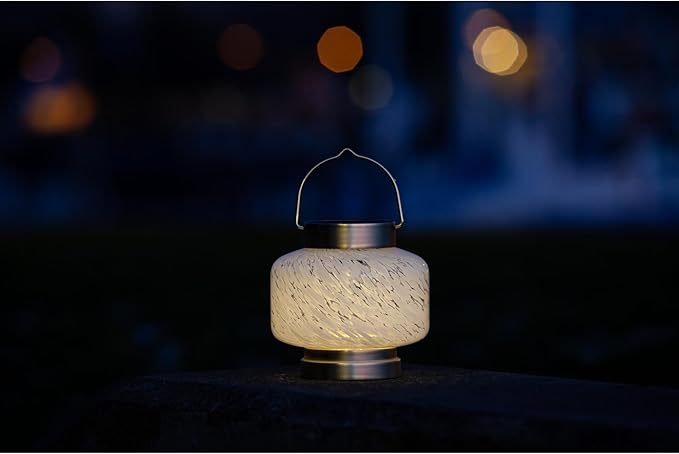 Allsop Home and Garden Solar Boaters Lantern Square Handblown Glass with Solar Panel and LED Light Weather-Resistant for Outdoor Deck Patio Garden Square/White 1-Count