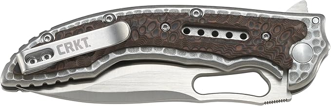 CRKT Fossil Folding Pocket Knife: Stainless Steel Plain Edge EDC Folder with Frame Lock Everyday Carry Folded Knife with Satin Blade Finish 5470 Silver brown grey