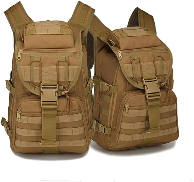 Outdoor Tactical Backpack Military Molle Bag Hiking Daypacks for Camping Trekking Hunting Traveling Motorcycle (Mud Color)