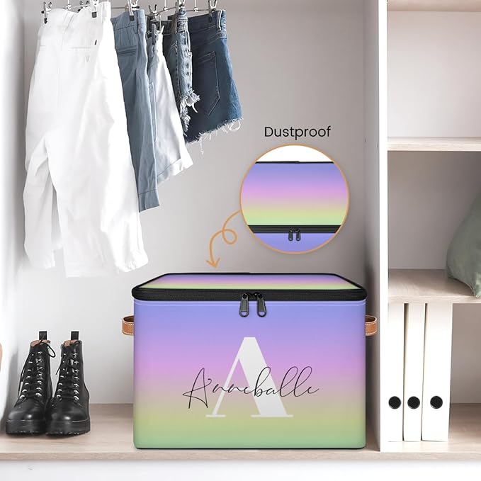 Personalized Memory Storage-Box for Kids Custom Gradient Keepsake Storage Basket with Handle Zipper Lid Large Capacity Foldable Bin Decorative for Bedroom