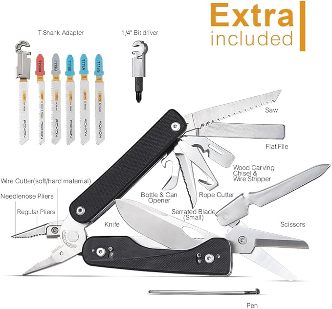 ROXON Flex Titan S805G Multi tool with full size scissors Modular Design and Customizable Tool (Replaceable knife and accessory) 16 tools for Outdoor &amp Camping