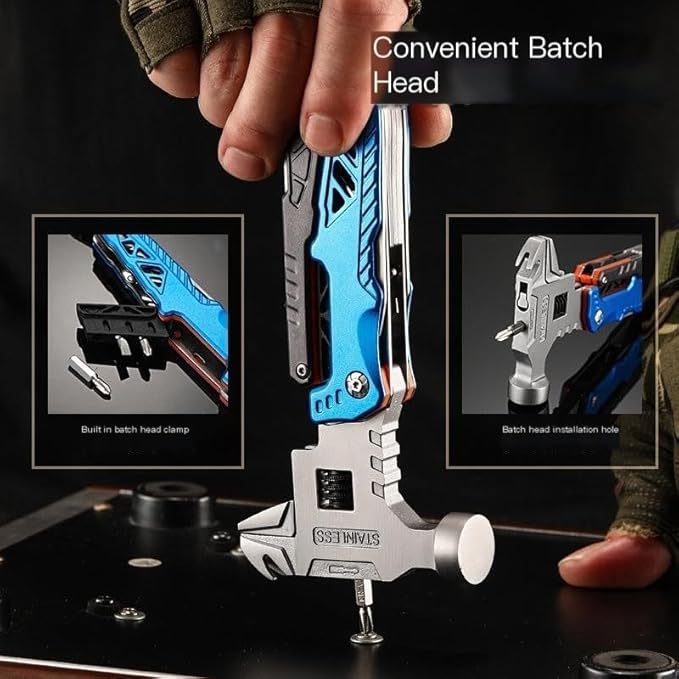 Adjustable Wrench Multitool HammerMultipurpose Adjustable Wrench Multi-Tool 12-in-1 Stainless Steel with Hammer Pliers Knife Bottle Opener for Camping