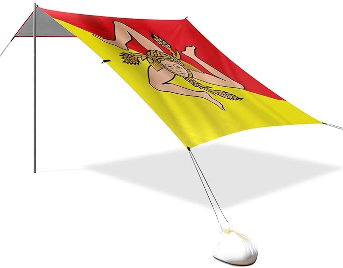 Flag Italy Sicilian Yellow Red Beach Tent UPF50+ Protection Waterproof Sun Shelter with Sandbags &amp Sand Shovel for Camping Trips Fishing Backyard Fun or Picnics