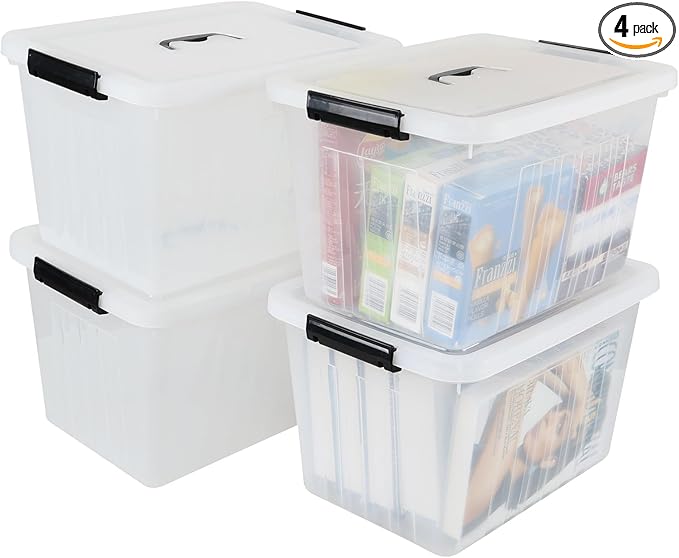 Zopnny 25 Quart Clear Storage Bin with Handle Plastic Storage Latch Box with Lid 4 Pack