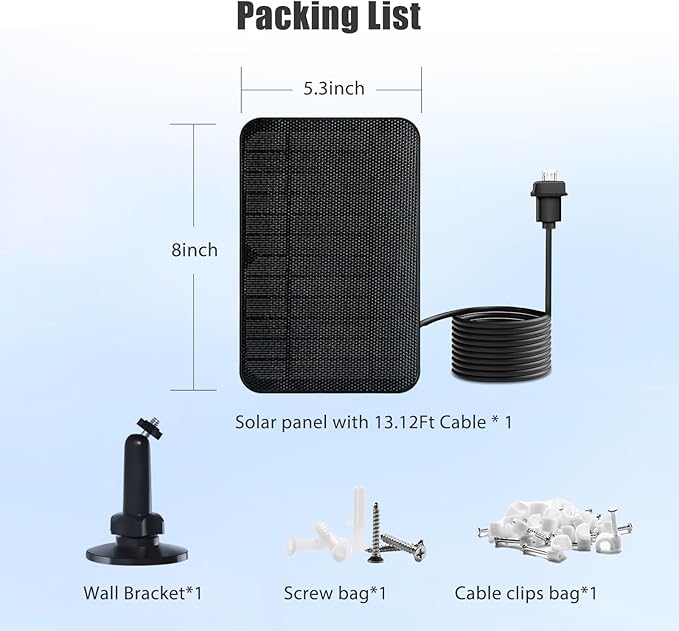 Solar Panel for Blink Camera Solar Panel Compatible with Blink Outdoor (3rd Gen) XT XT2 Camera IP65 Waterproof 13.12ft Cable Wall Mount