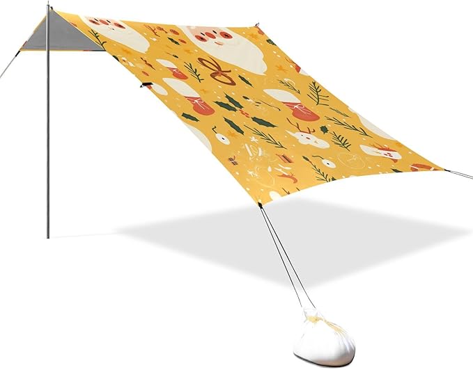 Ho Ho Ho Pattern Funny Christmas Amber Beach Tent UPF50+ Easy Setup Sun Shelter with Sand Shovel for Camping Fishing Backyard Fun