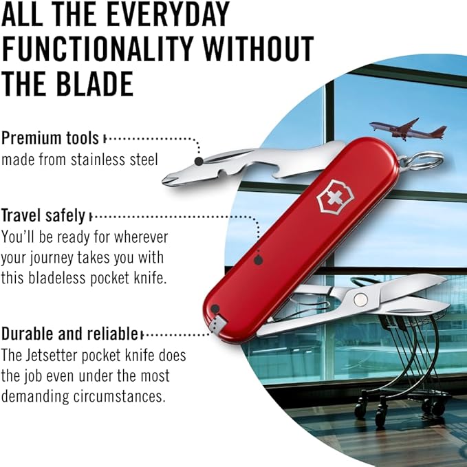 Victorinox Jetsetter Swiss Army Knife Compact 7 Function Swiss Made Pocket Knife with Scissors Magnetic Phillips Screwdriver and Key Ring – Red