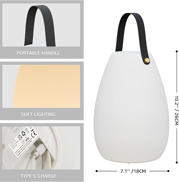 uuffoo Rechargeable Portable Table Lamp Cordless RGB Lantern with Remote Decorative LED Night Light IP44 Waterproof Indoor Outdoor Lamp for Bedroom Patio Garden Wedding Party