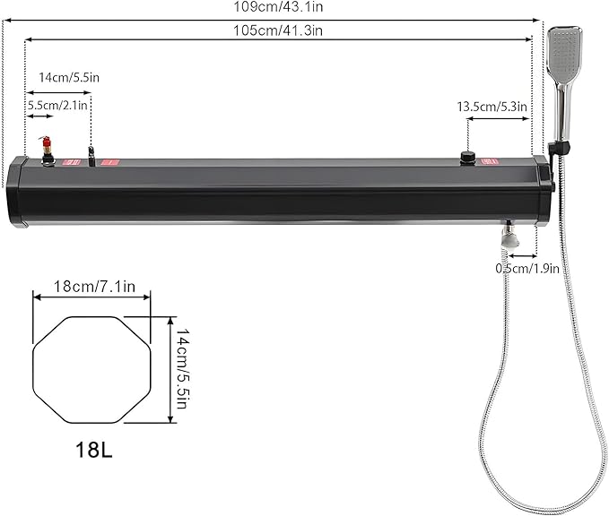 18L/20L/30L Portable Camping Showers Roof Rack Mount Road Shower with 5.58ft Hose and Shower Head Pressurized Water Tank for Overland Off-Road Vehicle Truck RV SUV(18L/4.76Gal)