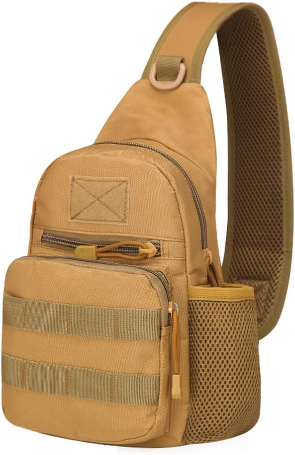 Outdoor Tactical Bag Backpack Military Sport Bag Pack Sling Shoulder Backpack Water bottle hanging bag (Mud Color)