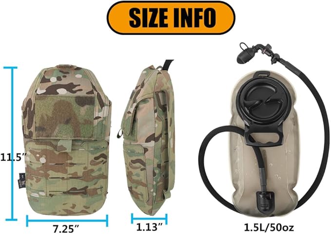 KRYDEX Tactical Molle Hydration Pouch with1.5L Inner Bladder - Low Profile Water Reservoir Bag for Molle Vest Backpack for Cycling Hiking Climbing Hunting