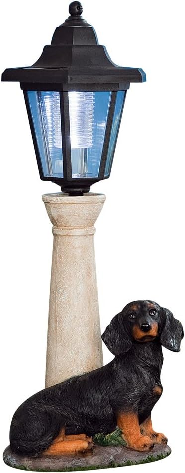 Bits and Pieces - Solar Dog Lantern-Solar Powered Garden Lantern - Resin Dog Sculpture with LED Light (Dachshund) - 13.5 Tall