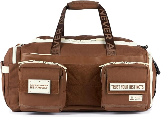WOLFpak Ultimate 40L Gym &amp Travel Duffle Bag for Men &amp Women | Heavy-Duty Gear Bag w/Durable Waterproof 1000D Oxford Material | Hard Shell Base Laptop Sleeve Custom Patch Options | (Mocha Br