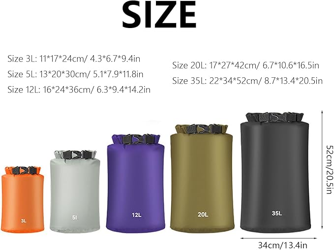 Dioche  Bag Lightweight Portable Outdoor Dry Storage Bag Roll Top Sack Set Keeps Gear Dry Dry Bags for Hiking Beach Fishing Kayaking Boating (5pcs)