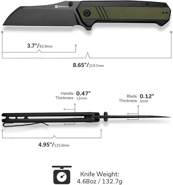 SENCUT Draxor Folding Pocket Knife for EDC Camping Knife with 3.7'' 9Cr18MoV Blade &amp G10 Handle Gift for Men Women (Green)