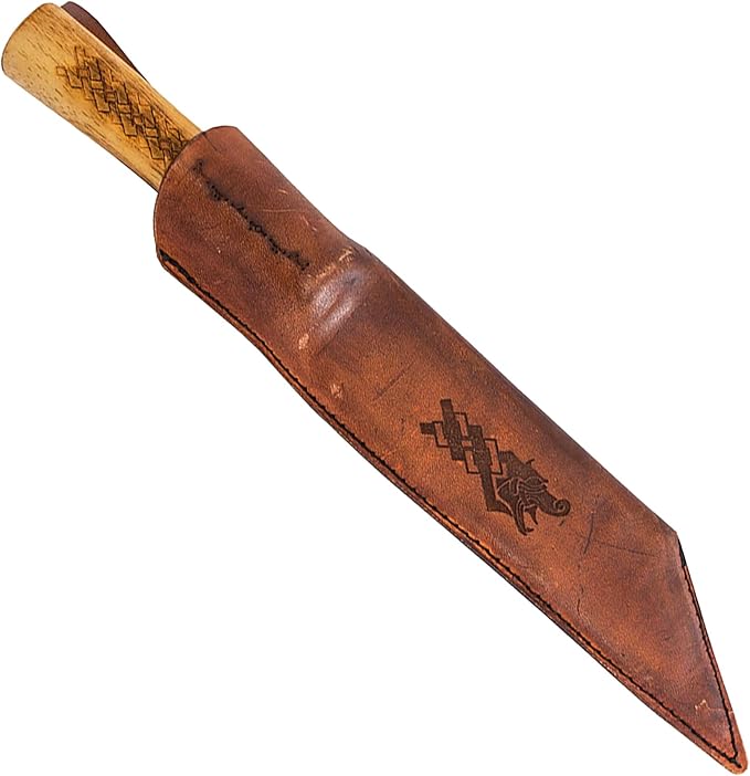 Condor Tool &amp Knife Norse Dragon Seax Knife - 1095 High Carbon Steel - Burnt American Hickory Handle - Hand Crafted Welted Leather Sheath - Viking Dagger - 7in Blade - 8.5oz