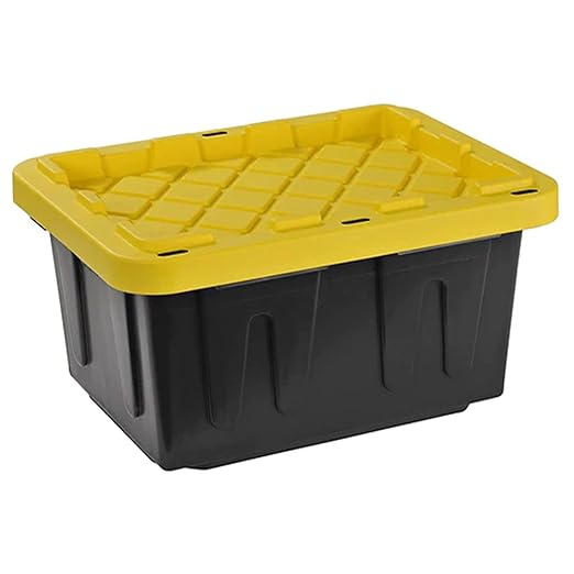 Juggernaut Storage 4 Pack Plastic Tote with Lid for Organization 5 Gallon Black/Yellow