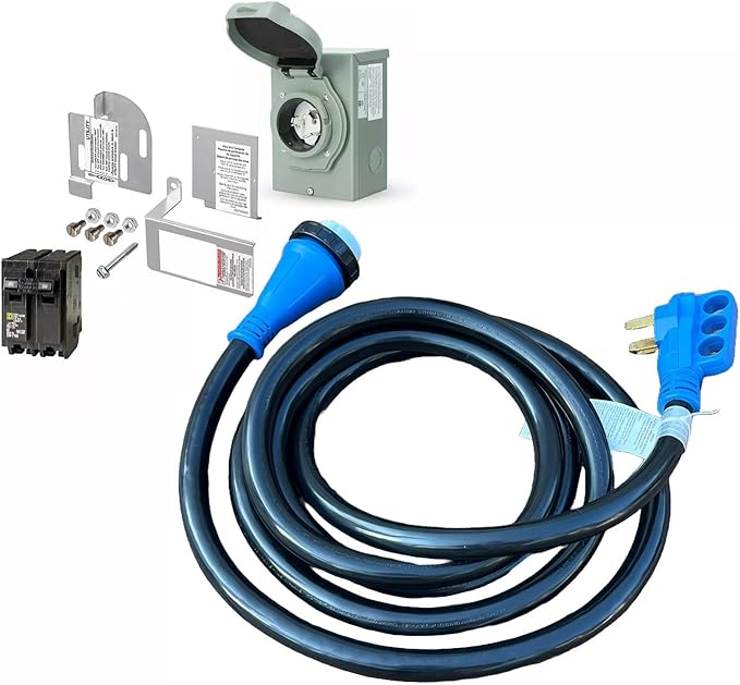 50 Amp Generator to House Hook-up Kit for Square D Homeline 150/200/225 Amp Load Center Including Generator CordPower Inlet BoxPanel Interlock Kit and Circuit Breaker