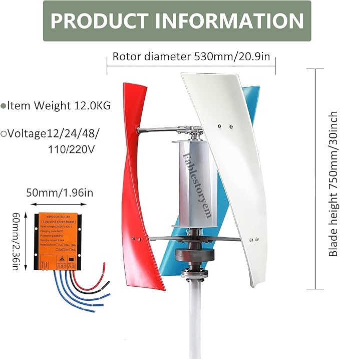 14000W Wind Turbine Generator Kit with MPPT Controller12V/24V/48V/110V/220V Wind Turbine Vertical Wind Generator Kit Electricity Producer Equipment Home Power Energy KitColor-220V