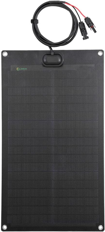 Lensunsolar 30W 12V ETFE Black Flexible Solar Panel 23.5x13.8in ETFE Black Thin Slim Semi-Flexible PERC Mono High Efficiency Solar Cells 12 Volt for Battery Charge Marine RV Campers Boats Tent
