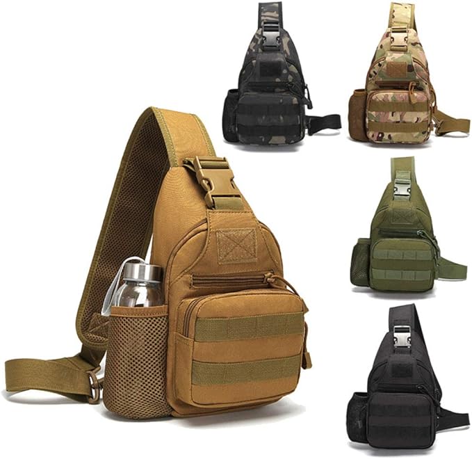 Sunnystacticalgear Outdoor Sports Hiking Sling Bag Shoulder Pack Camouflage Tactical Molle Chest Bag - Black