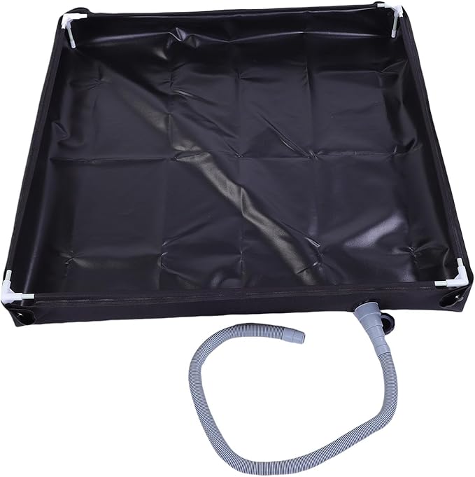 Fabater Portable Shower Pan PVC Material Foldable Shower Base Camping Tray with Detachable Drain Pipe for Camping RV Beach Outdoor Showering (Black)