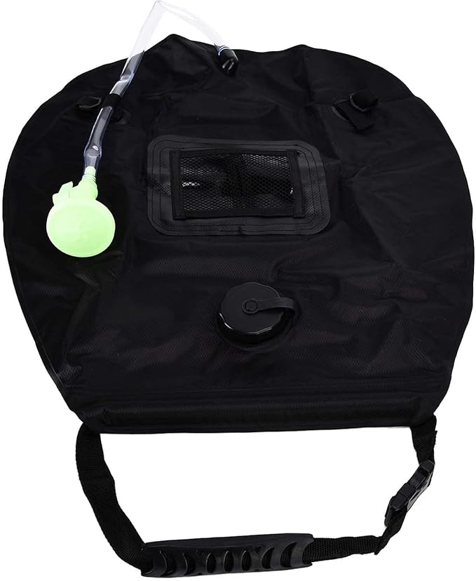 TANIQIACA Retractable Solar Shower Bag NonToxic Environmentally Friendly Capacity for Camping and Travel includes Thermometer and Net Bag Lightweight PVC Material 20L Capacity