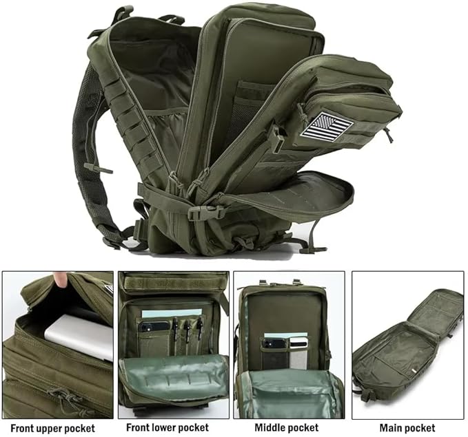 45L Tactical Backpack Large Capacity Outdoor Rucksack 3 Day Fitness Hiking Bag Hiking Camping Gear Backpacks Green (Pack of 1)