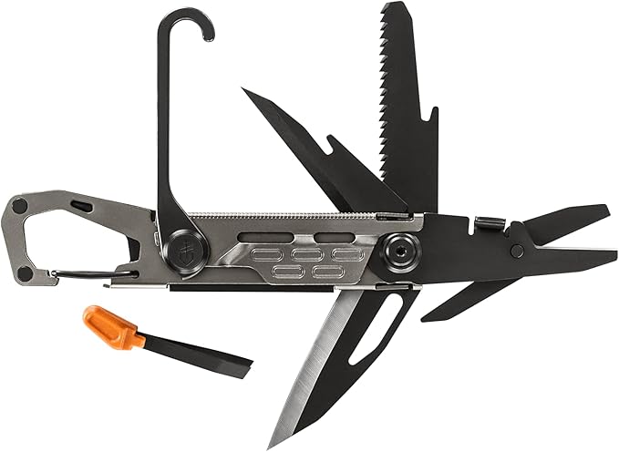 Gerber Gear Stake Out 11-in-1 Multi-tool - 2.2 Plain Edge Blade Tent Stake Puller Carabiner Carry - EDC Gear and Equipment - Graphite
