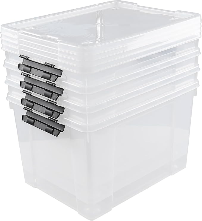 Hespama 4 Packs Clear Plastic Storage Bin 50 Quart Large Storage Containers with Wheels